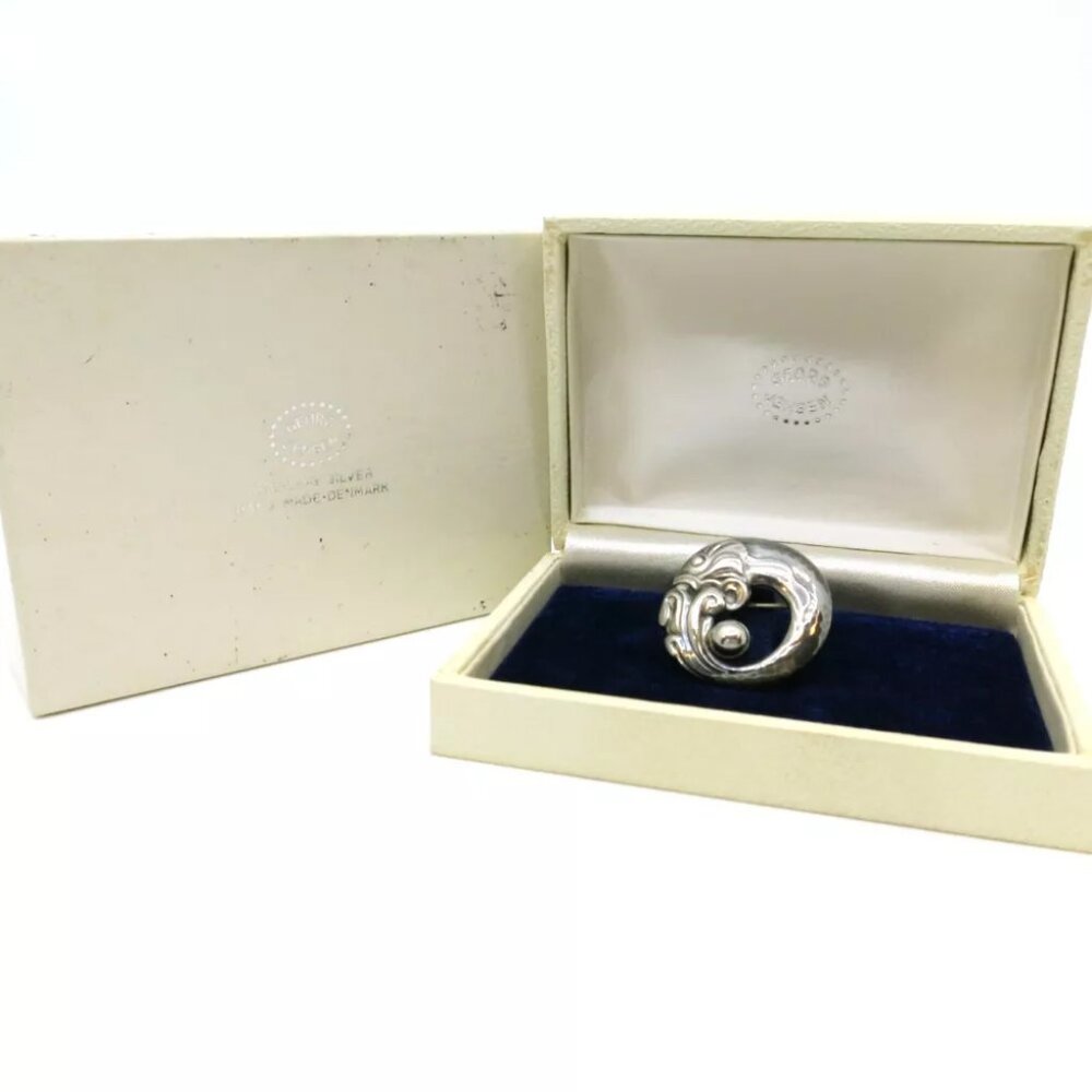 Authentic GEORG JENSEN Vintage Carp Brooch Sterling Silver